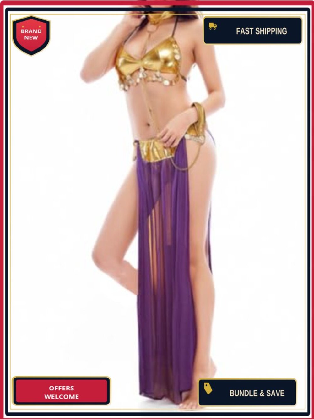 Women's Sexy Harem Slave Costume Belly Dancer Set Halloween Fancy Dress